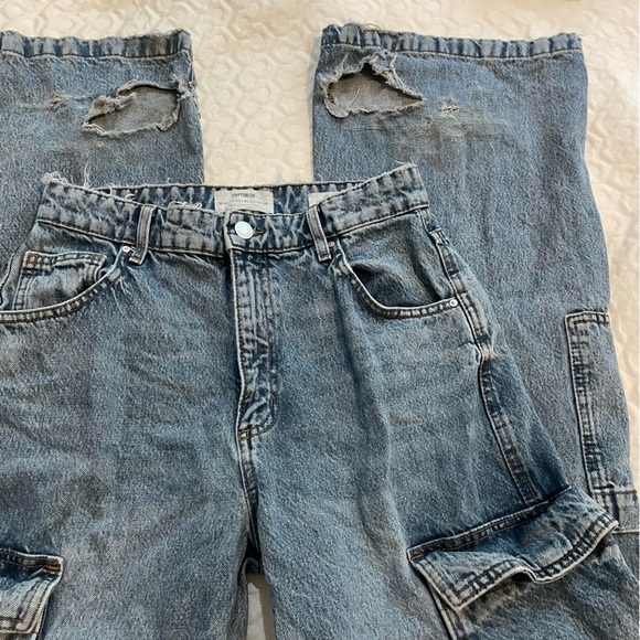 Cotton On Cargo Wide Leg Distressed Blue Jeans Women’s Size 6 Denim Medium Wash - Picture 2 of 8